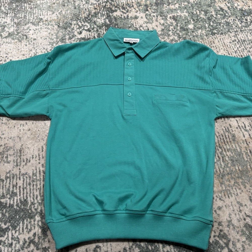 vintage Members Only banded-bottom polo shirt Medium Teal Single Stitch